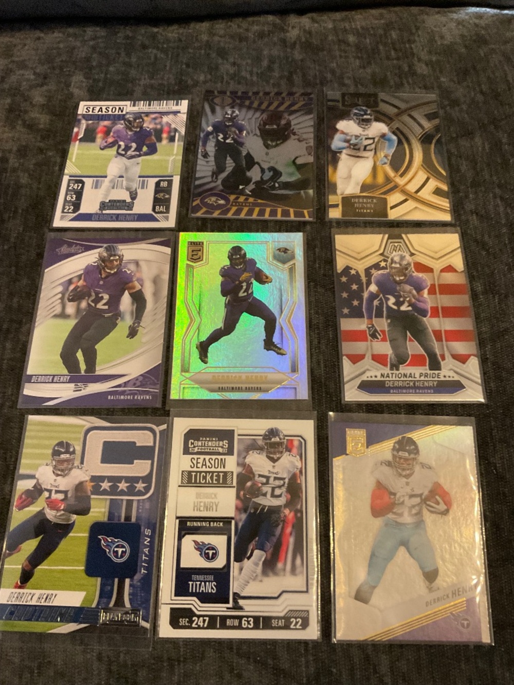 Derrick Henry 9 Card Lot: Illusions, Select, Mosaic, Contenders, Elite, Playbook